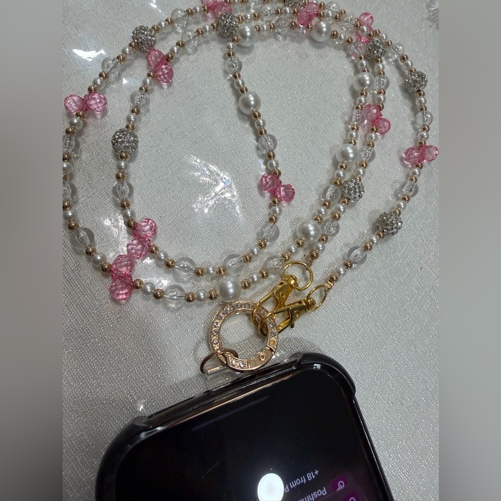 Pink and Gold Beaded Cell Phone chain